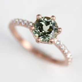 6mm Low Base Six-Prong Pave Solitaire with Green Sapphire