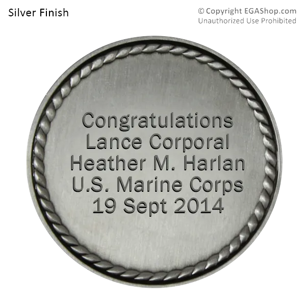 Achievement Coin, Silver: Custom Engraved Marine Corps Coin