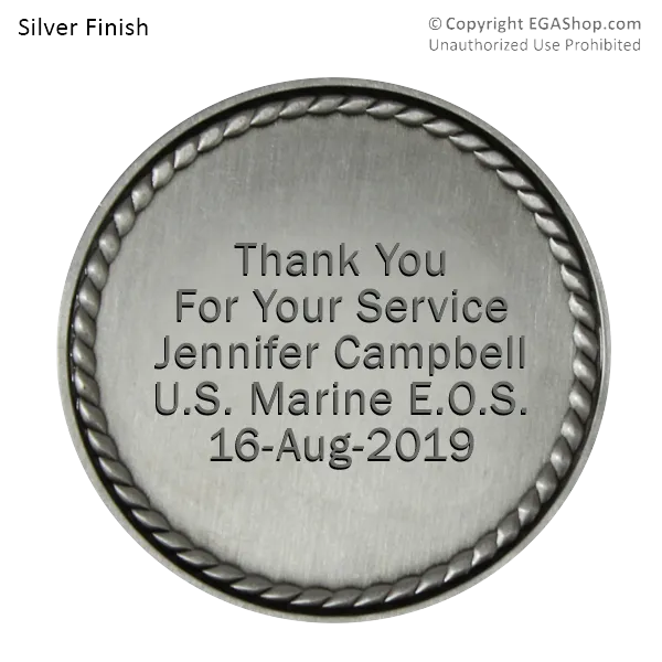 Achievement Coin, Silver: Custom Engraved Marine Corps Coin