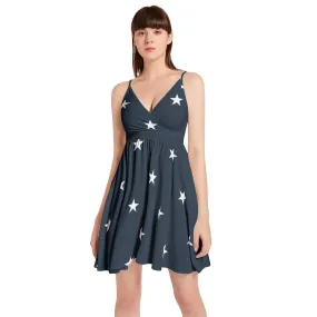 All Stars Spaghetti Strap Sleeveless Falred Hem Short Dress