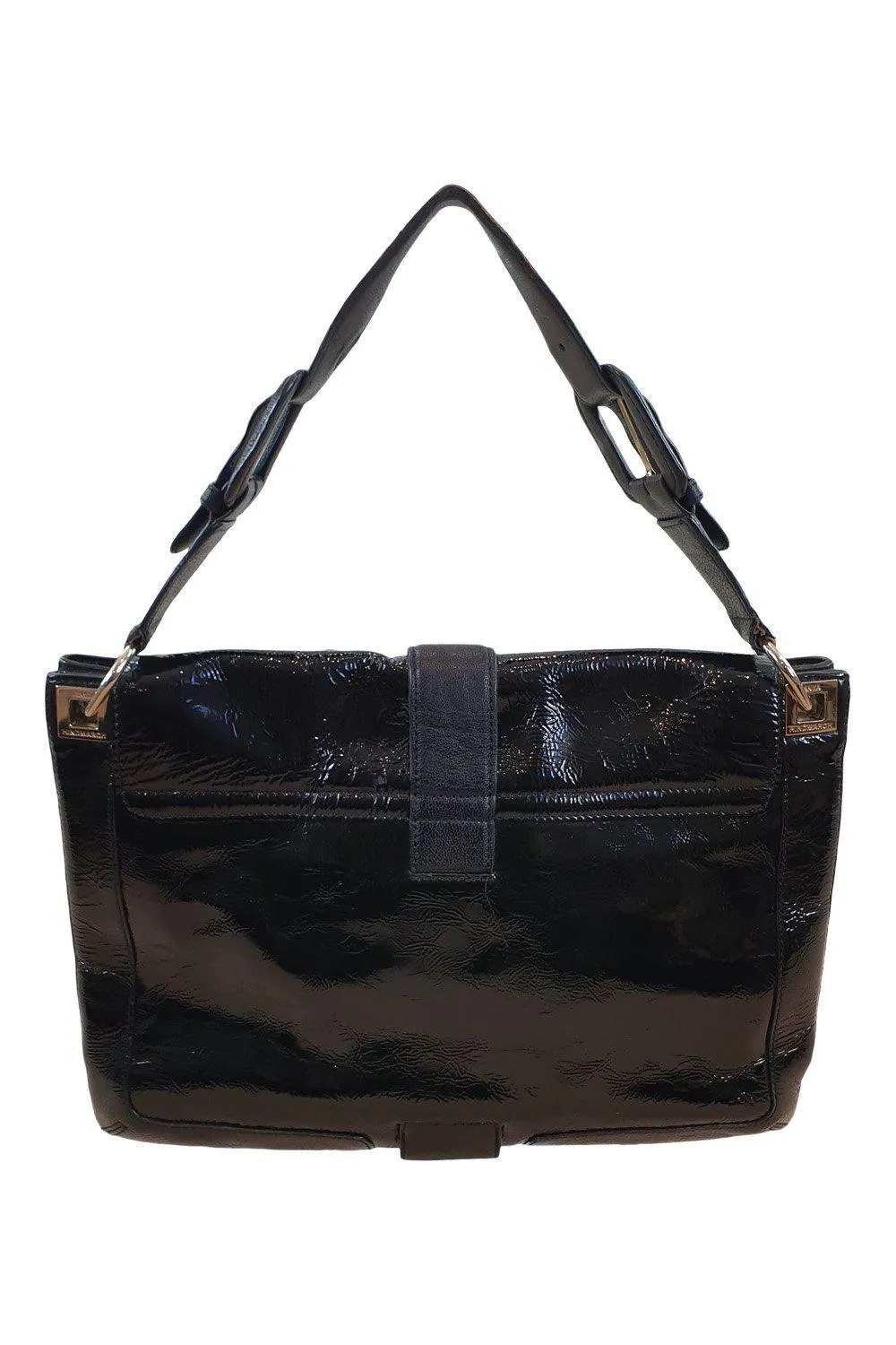 ANYA HINDMARCH Black Patent Leather Envelop Handbag (M)