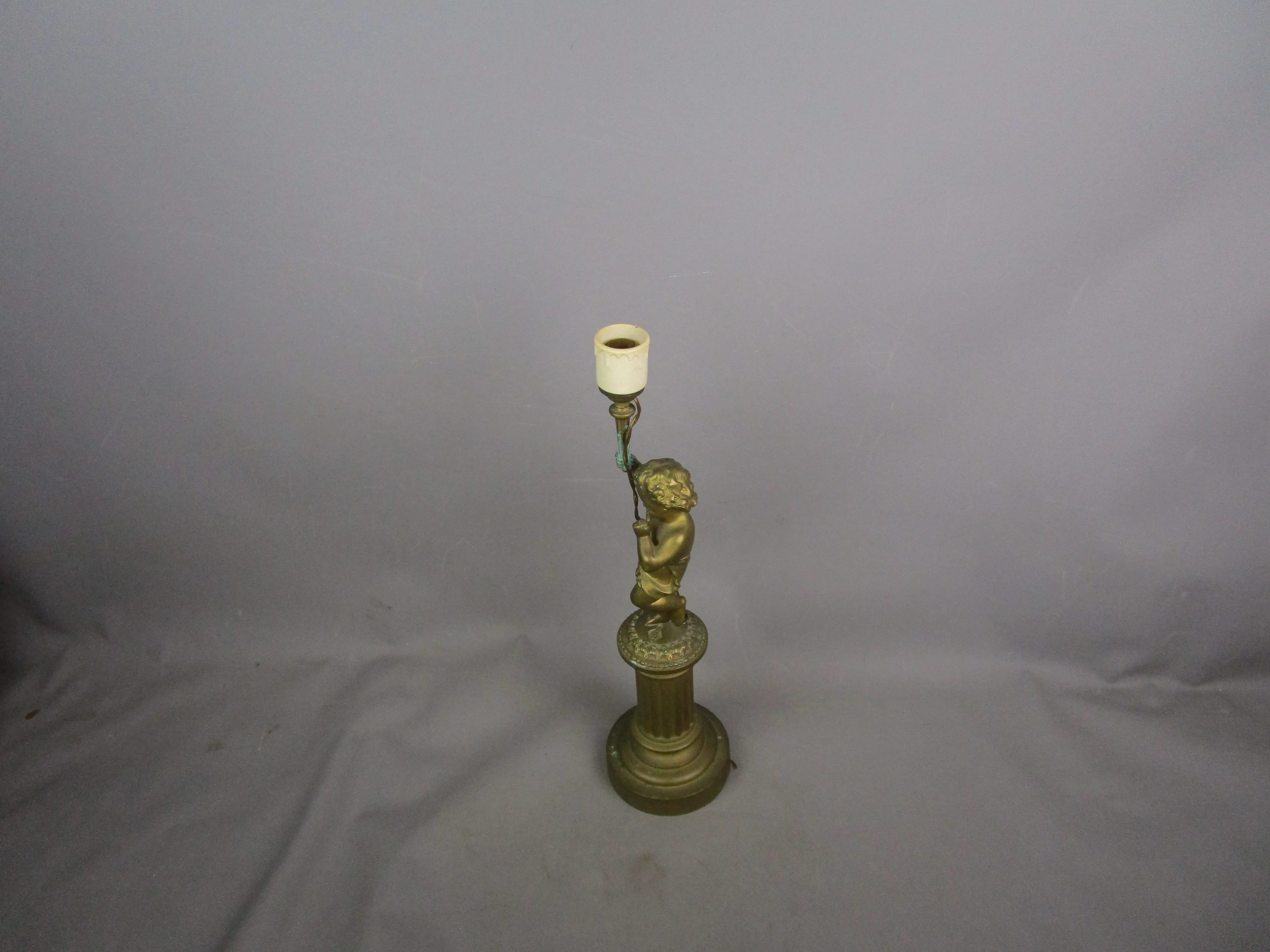 Converted To Electric Gas Cherub Putto Lamp Base Antique Victorian c1890