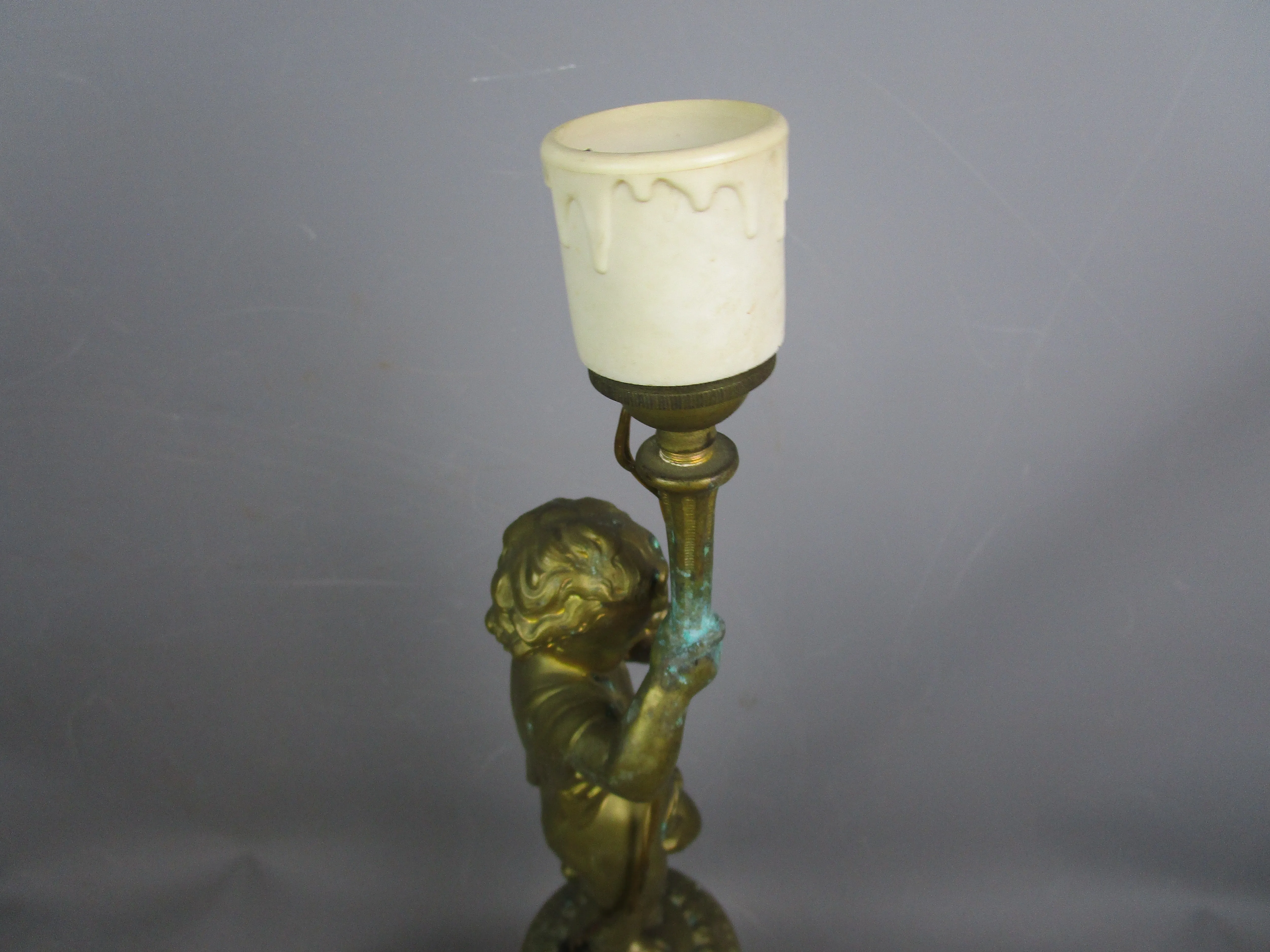 Converted To Electric Gas Cherub Putto Lamp Base Antique Victorian c1890