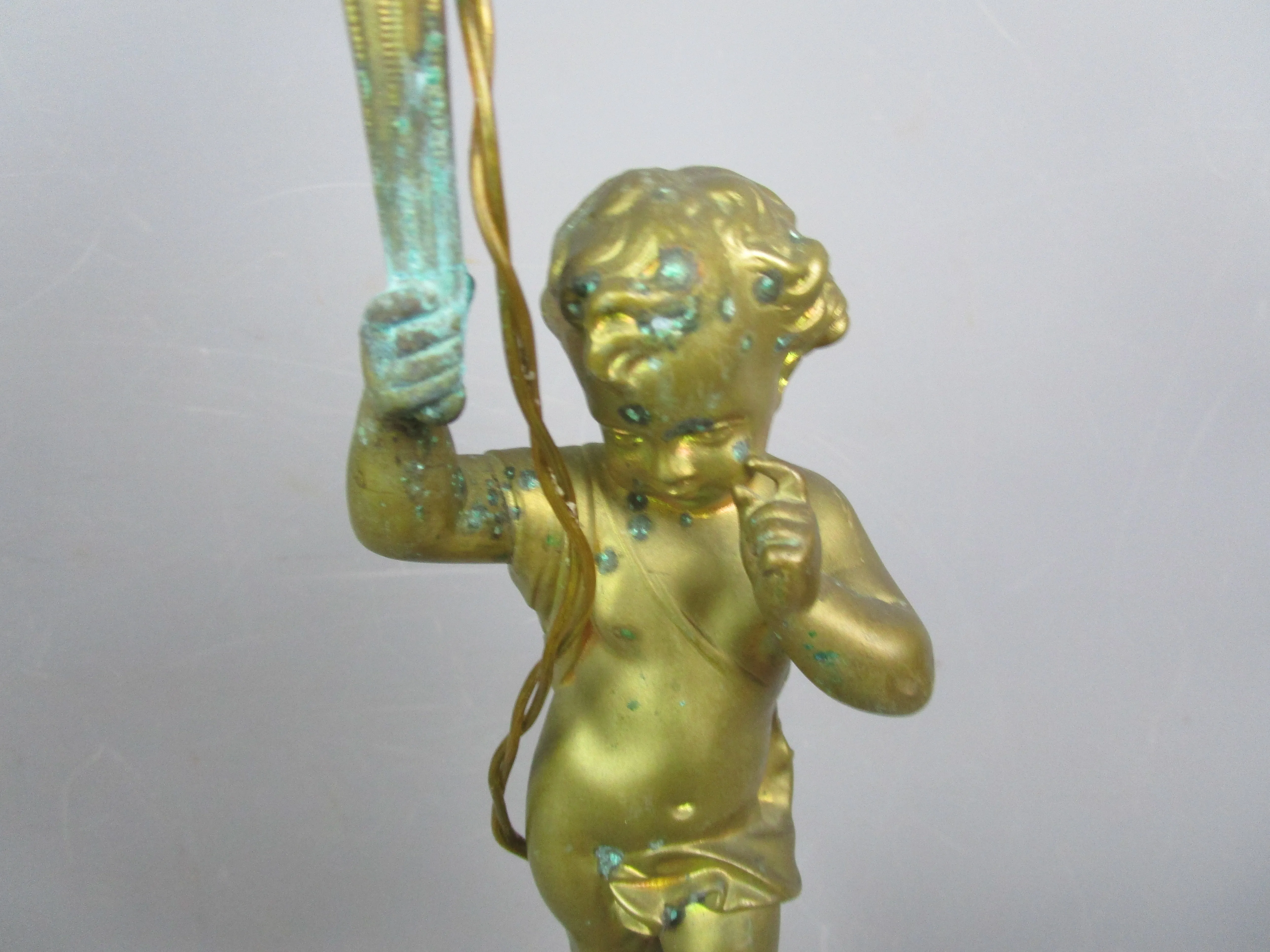 Converted To Electric Gas Cherub Putto Lamp Base Antique Victorian c1890