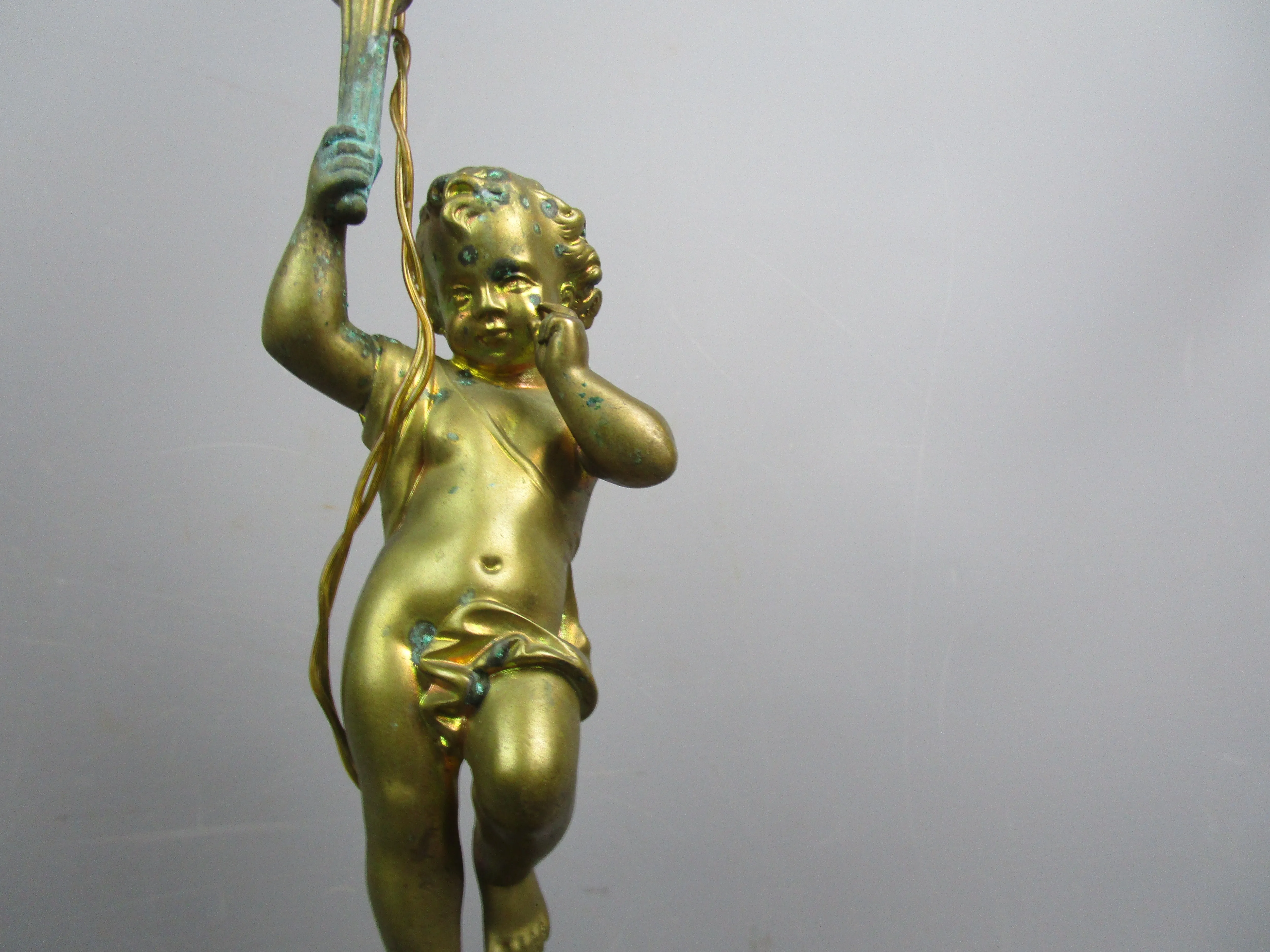 Converted To Electric Gas Cherub Putto Lamp Base Antique Victorian c1890