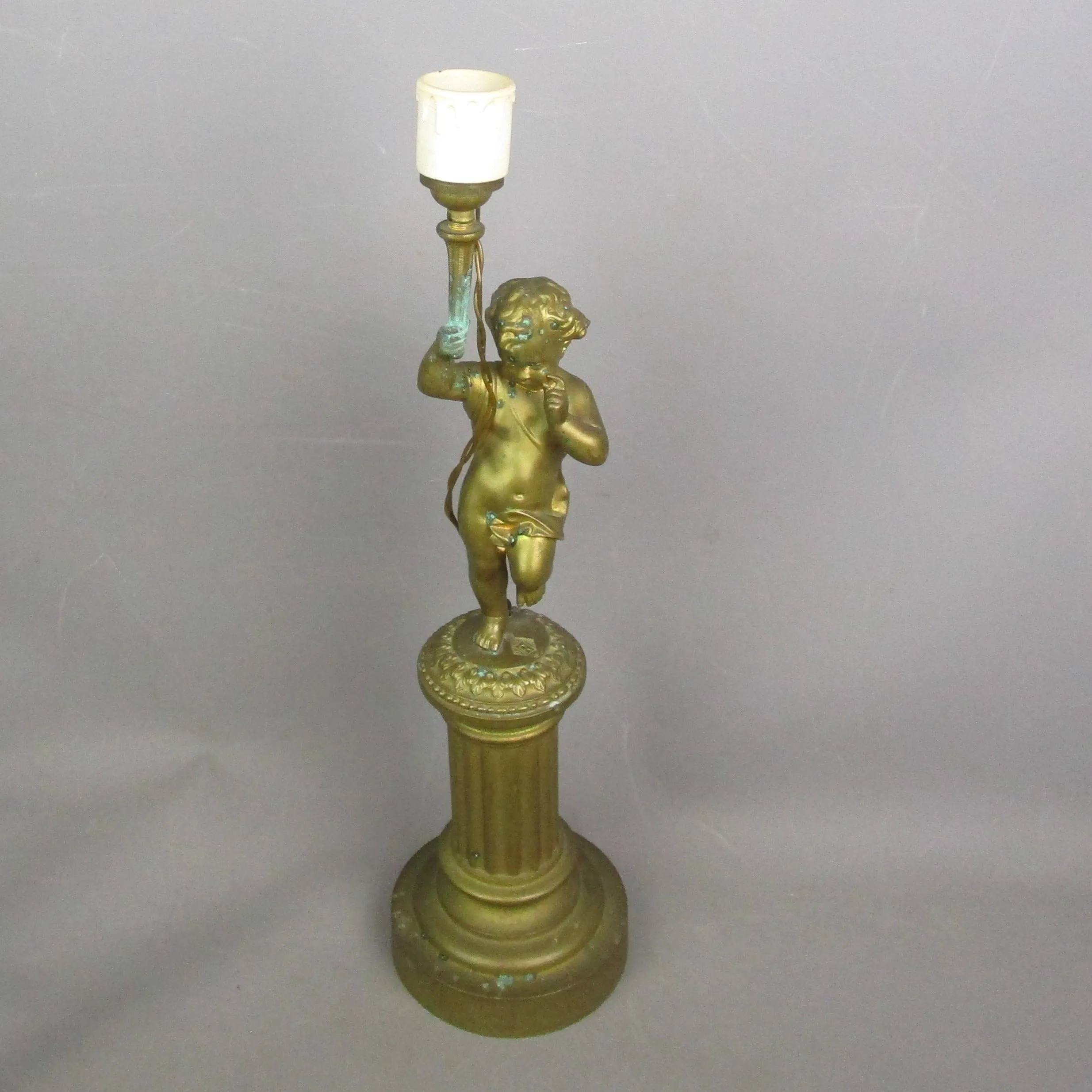 Converted To Electric Gas Cherub Putto Lamp Base Antique Victorian c1890