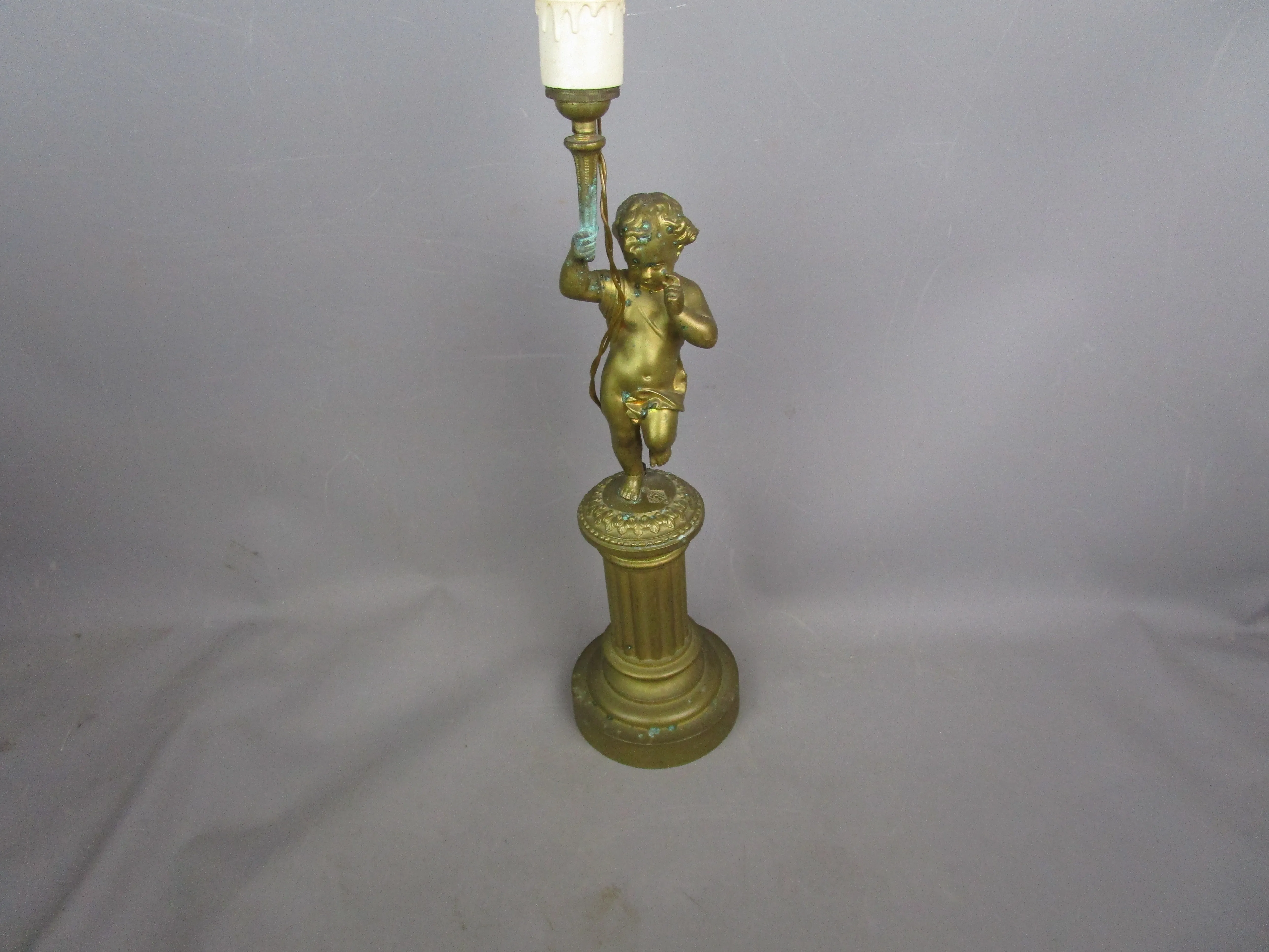 Converted To Electric Gas Cherub Putto Lamp Base Antique Victorian c1890