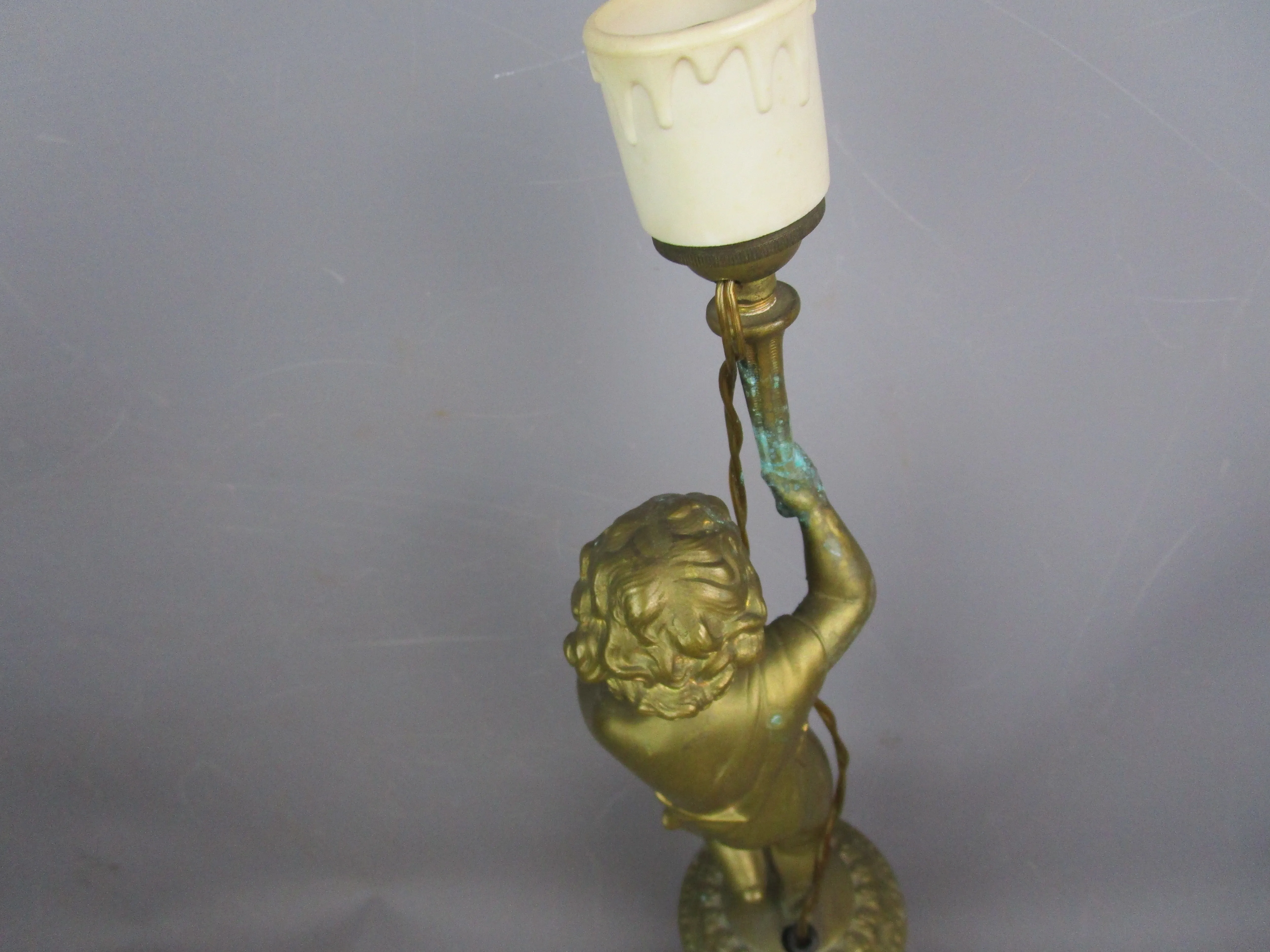 Converted To Electric Gas Cherub Putto Lamp Base Antique Victorian c1890