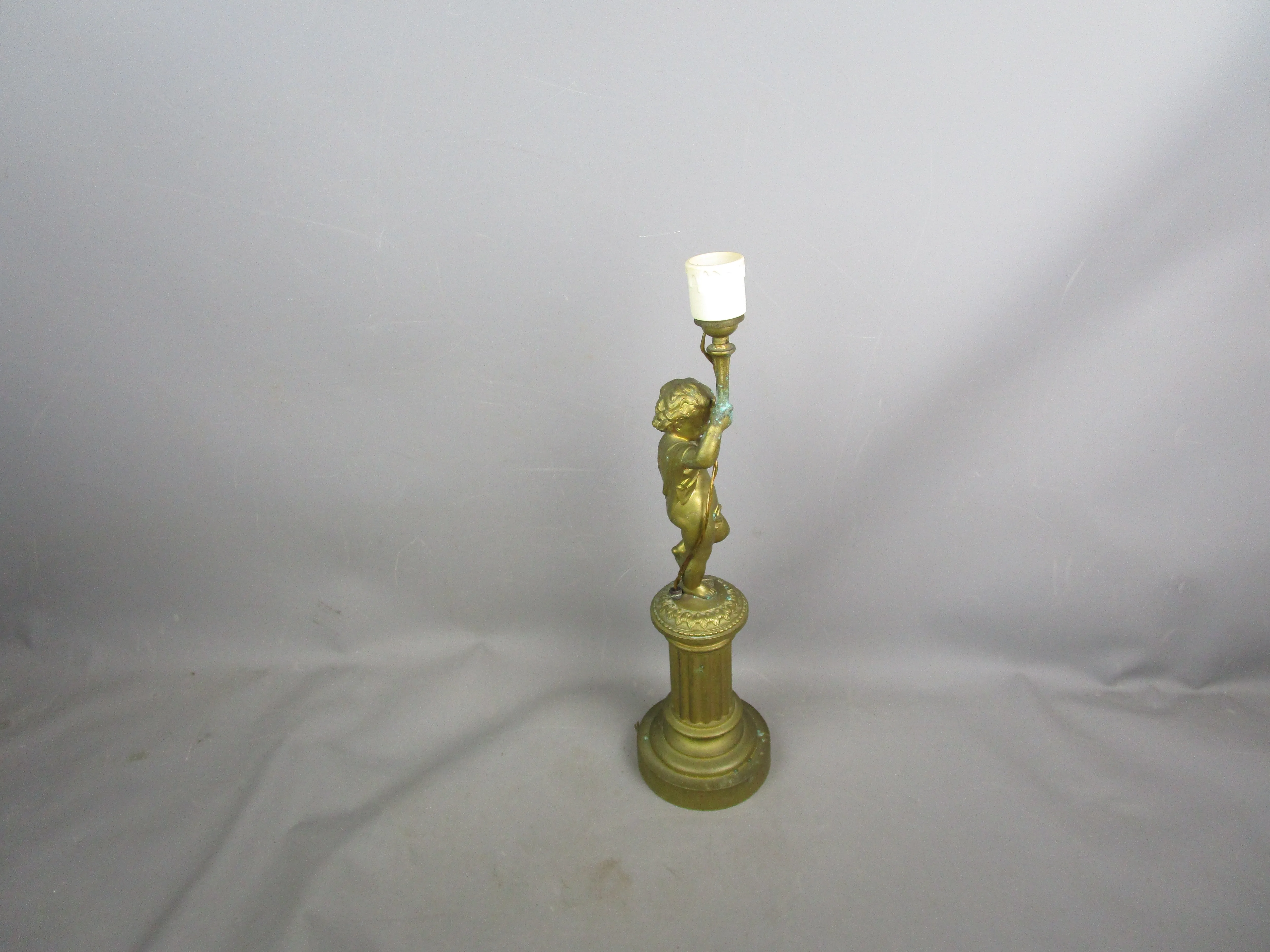 Converted To Electric Gas Cherub Putto Lamp Base Antique Victorian c1890