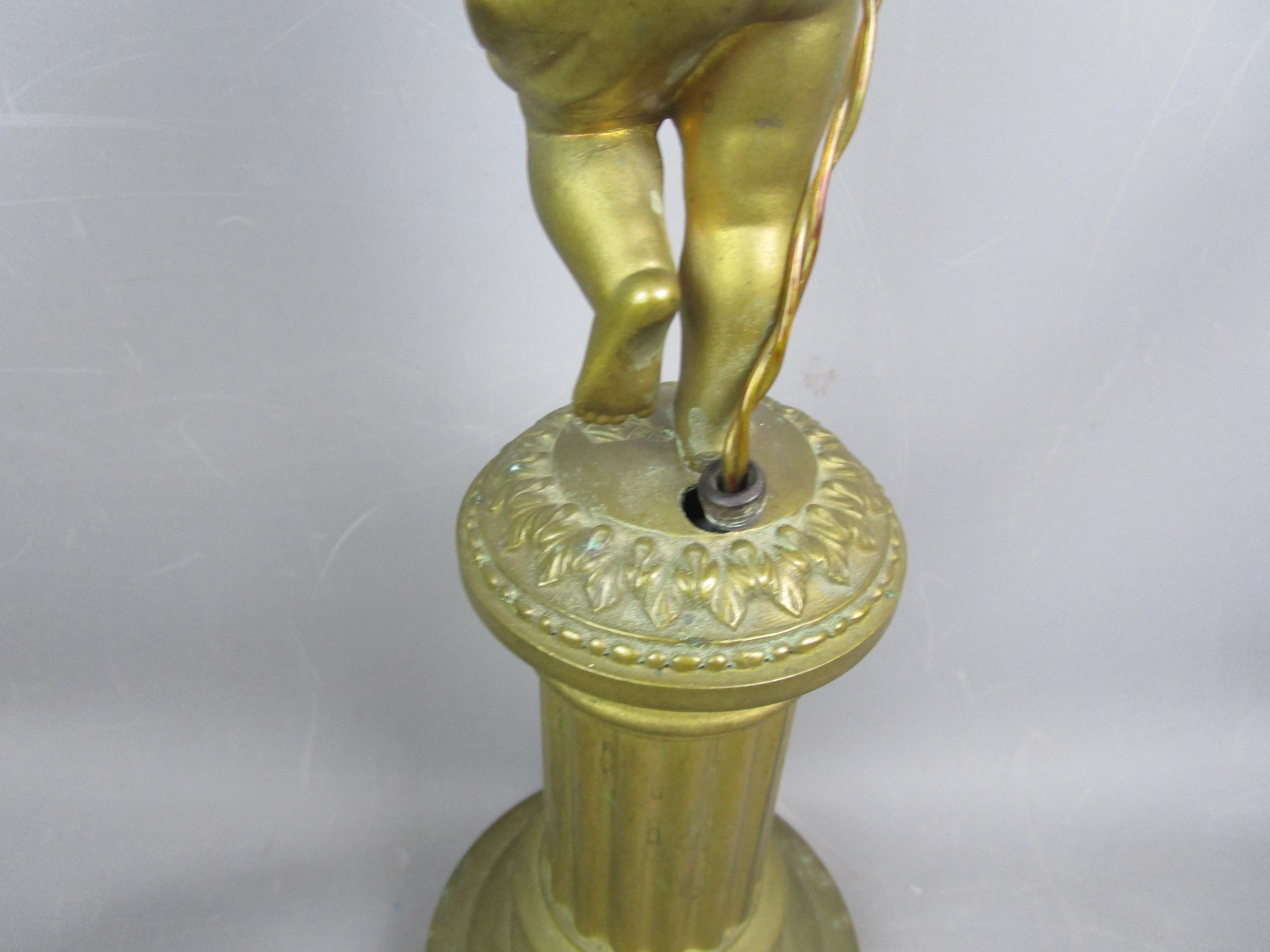 Converted To Electric Gas Cherub Putto Lamp Base Antique Victorian c1890