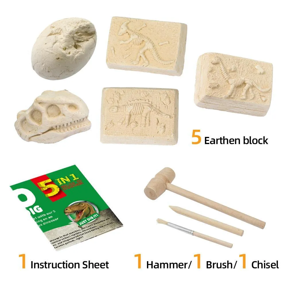 Exciting Dinosaur Excavation Kit for Kids - 5 Skeletons to Dig