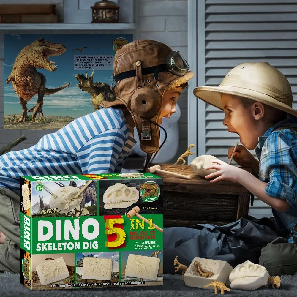 Exciting Dinosaur Excavation Kit for Kids - 5 Skeletons to Dig