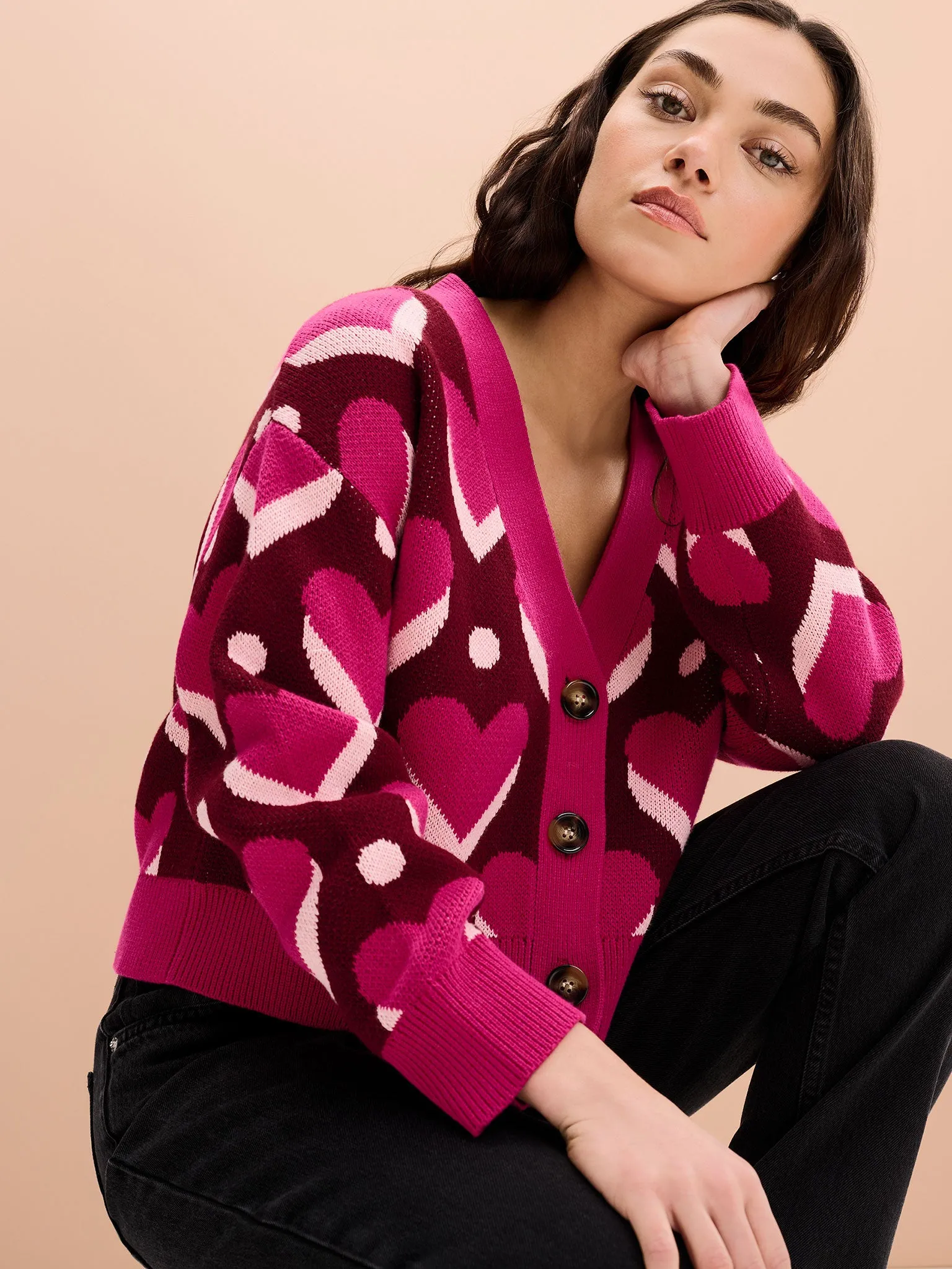 Heather Heart Cardigan in Pink