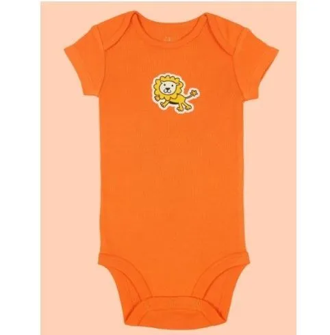 Kaarpas 100% Premium Organic Cotton 2 Piece Lion & Paws Print Bodysuit Onesie & Pant Set Orange With Grey & Yellow (KAON1009) (Certified ORGANIC) - 1 Pc (6 To 9 Months)