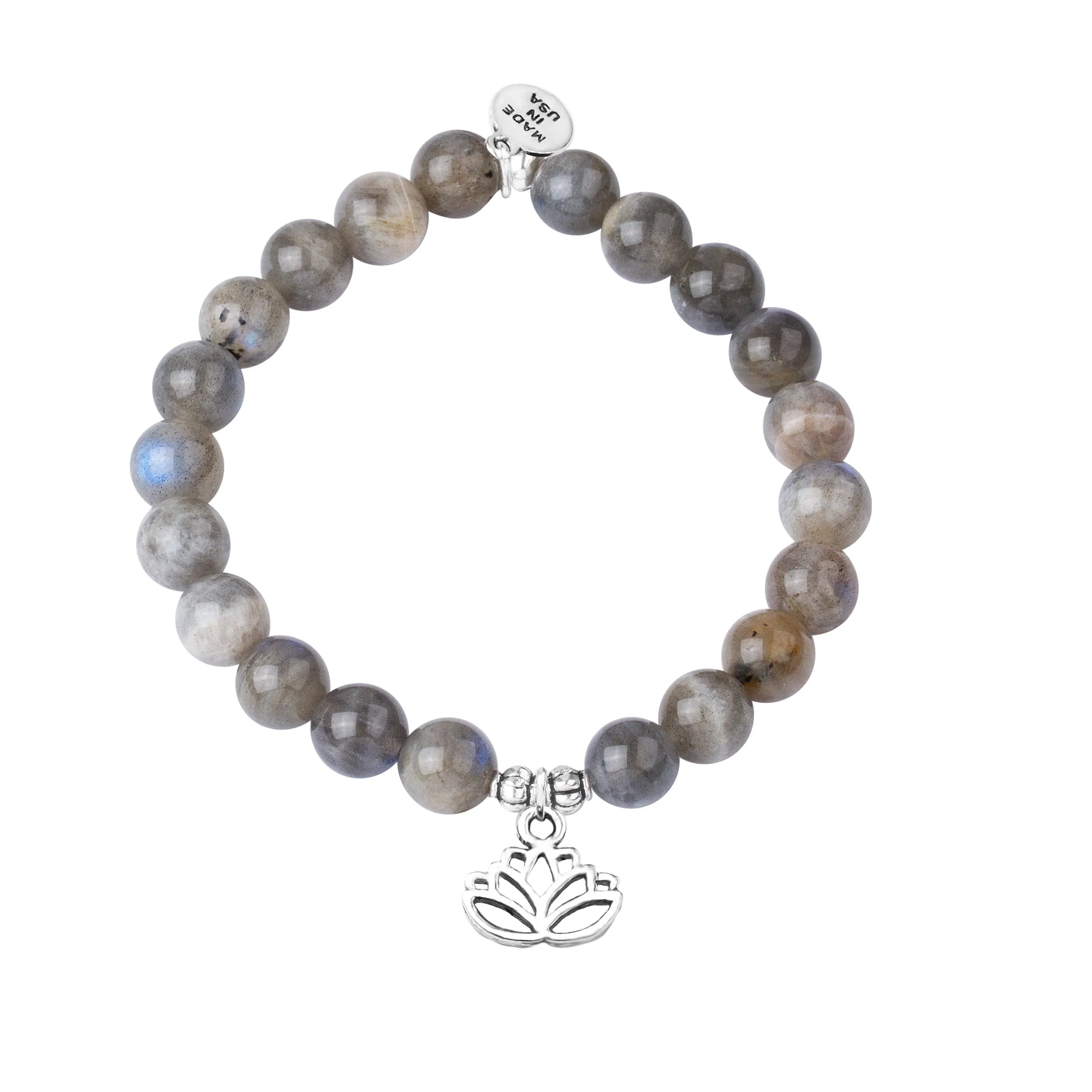 Lotus | Stone Beaded Charm Bracelet | Labradorite