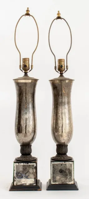 Mercury Mirror Baluster Vase Lamps, 2, 1940s