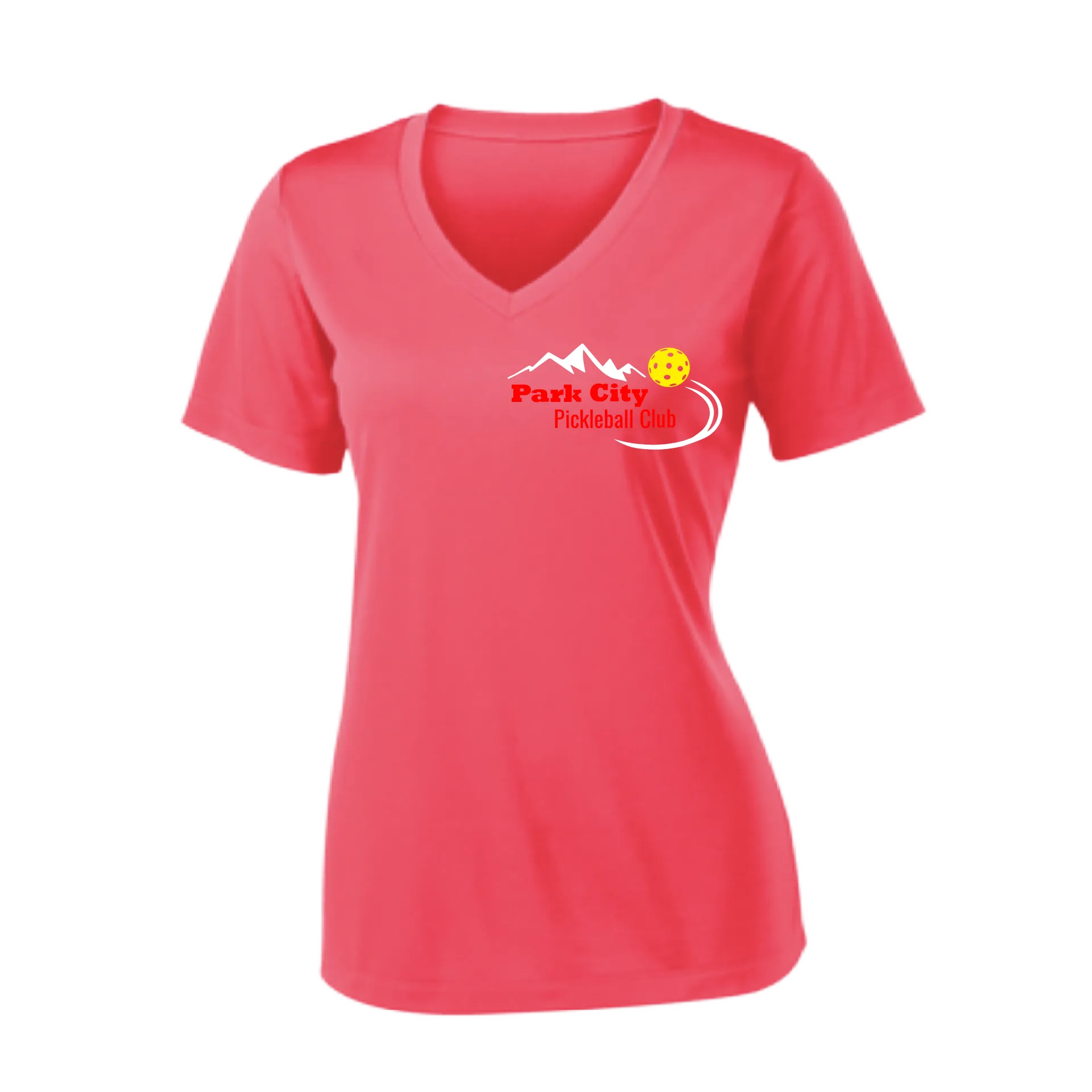 Park City Pickleball Club (Red Words) Customizable | Women's Short Sleeve V-Neck Pickleball Shirts | 100% Polyester