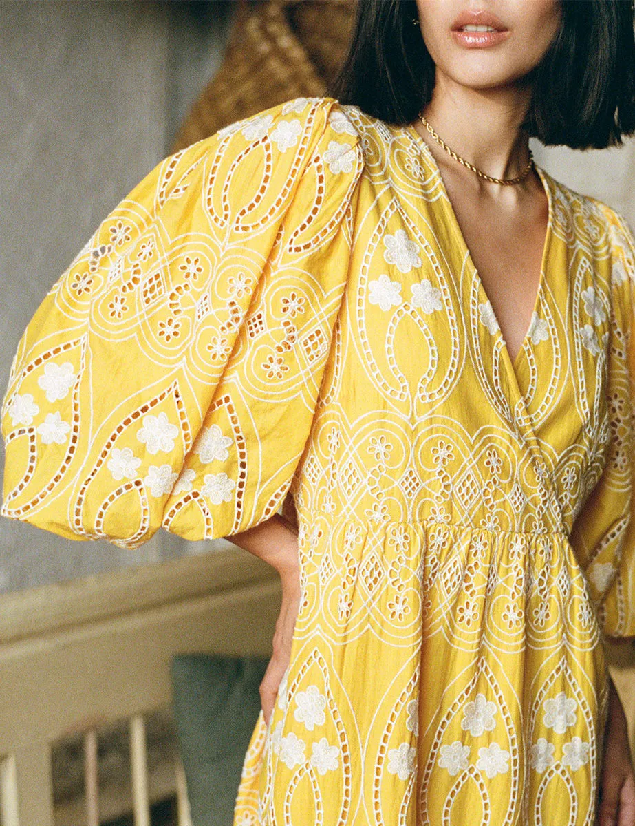 Yellow Broderie Anglaise Nora Midaxi Dress